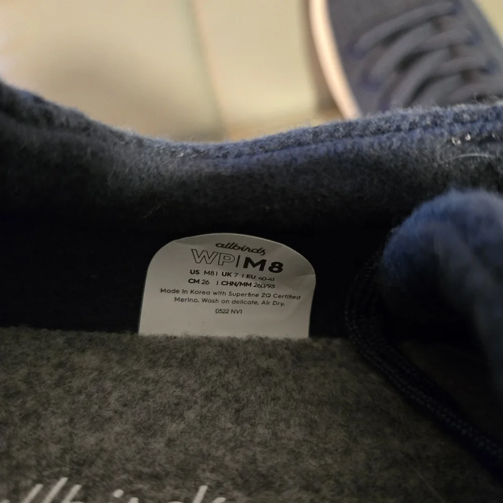 Allbirds Men's Wool Pipers~Navy Blue‎ ~ Mens Size 8 / Womens Size 10